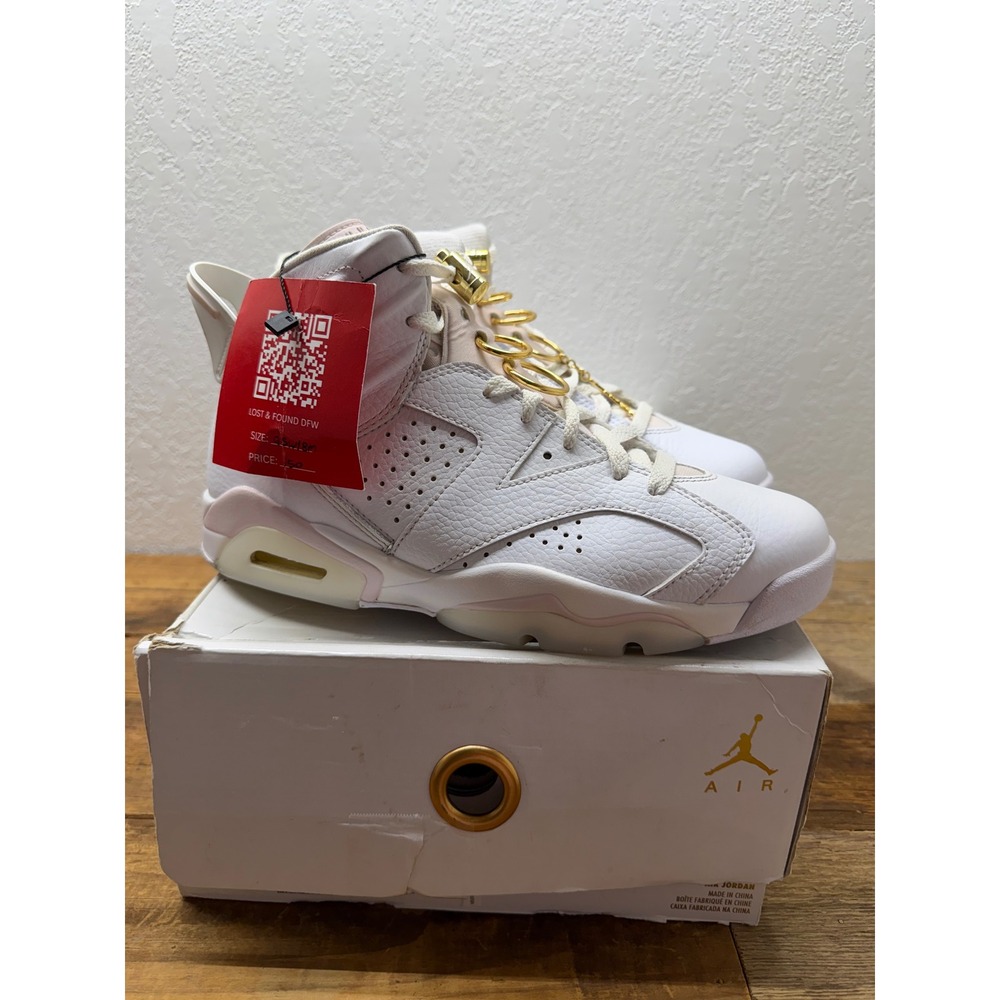 Jordan 6 Retro Gold Hoops Womens White Metallic Gold DH9696-100 Mens 8 WMNS 9.5
